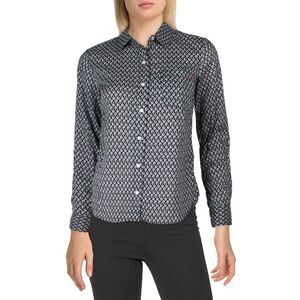 Nautica Jeans Co. Womens Navy Printed Cotton Button-Down Top NWT